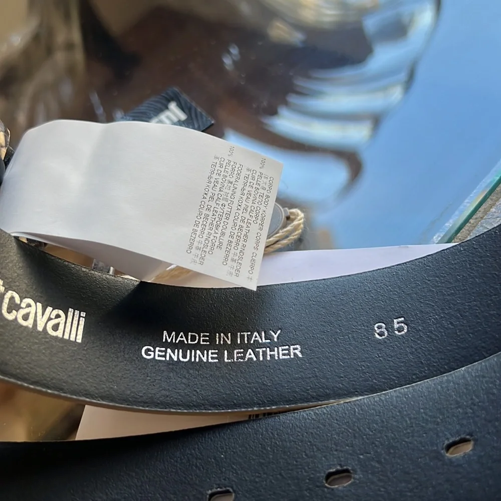 Rare Just Roberto Cavalli Snakeskin Print Leather Metal Snakehead Belt Buckle!